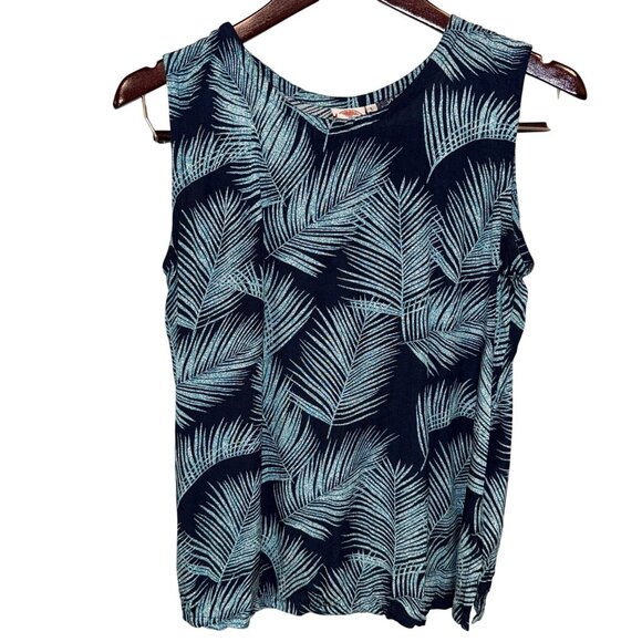 Hawaiian Beach Womens Sleeveless Palm Leaf Print Top L - Picture 1 of 5